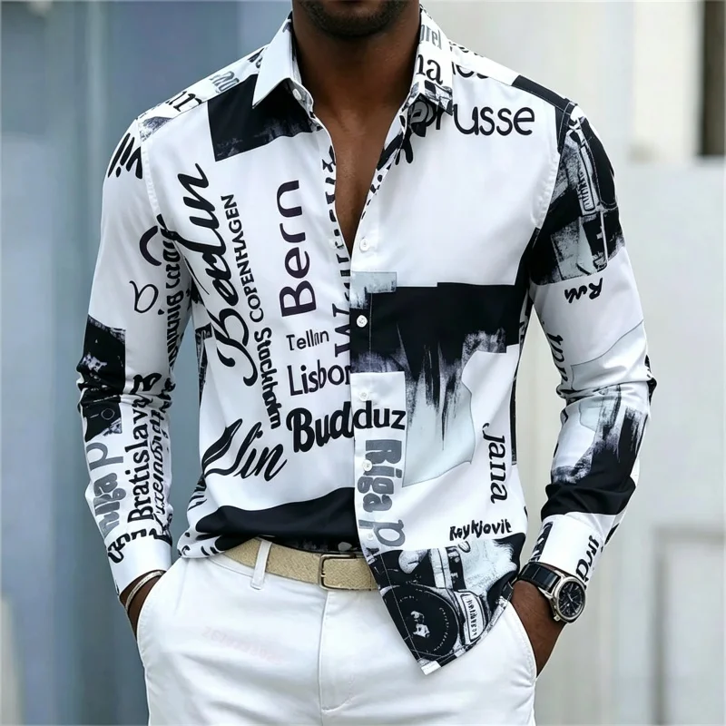 Mens Fashion Summer - Chemise à manches longues imprimée pour