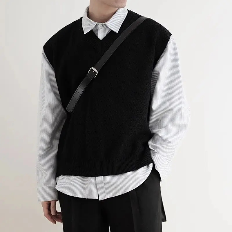 Men'S Fashion V Neck Sweater - Gilet tricoté noir Simple pour hommes,