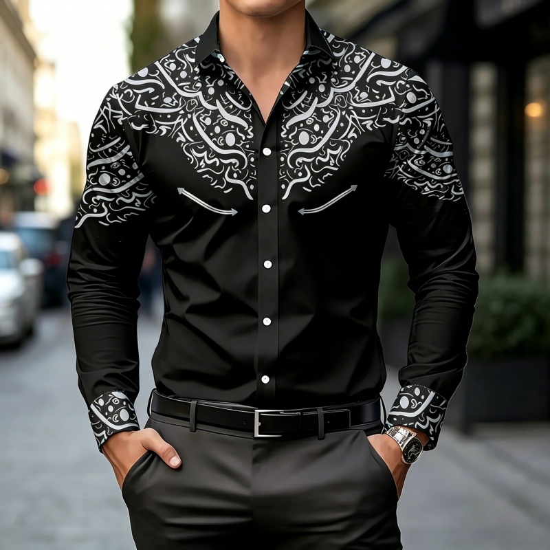 Mens Fashion Summer - Chemise à imprimé contrasté noir et