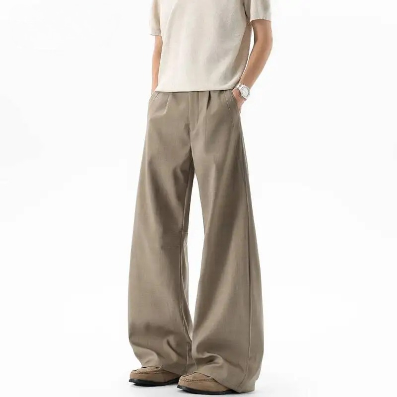 Men'S Fashion Khaki Pants - Pantalon de costume plissé vintage kaki