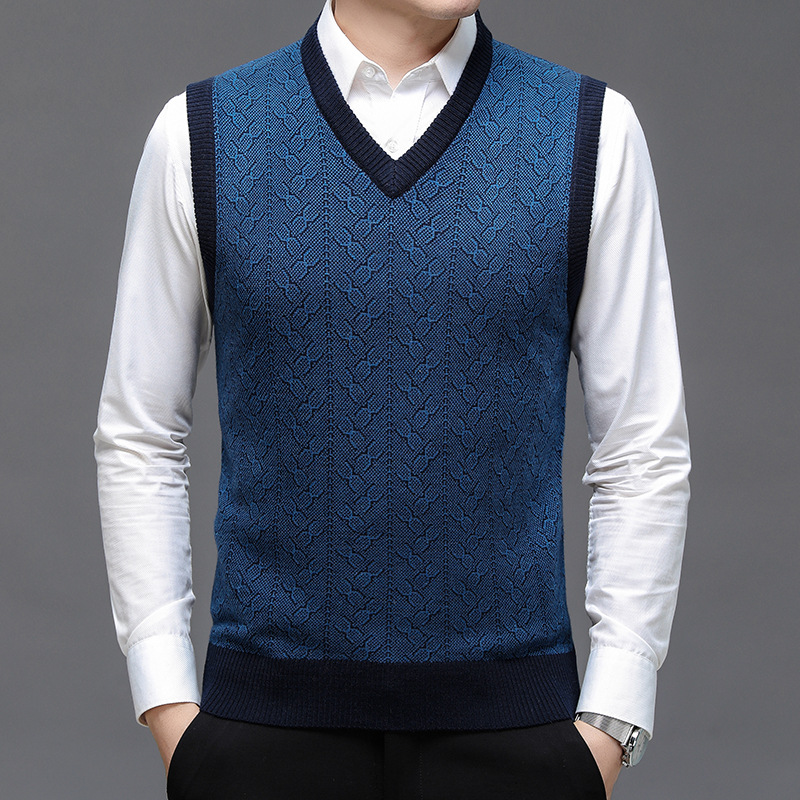 Men'S Fashion V Neck Sweater - Pull en laine de couleur unie
