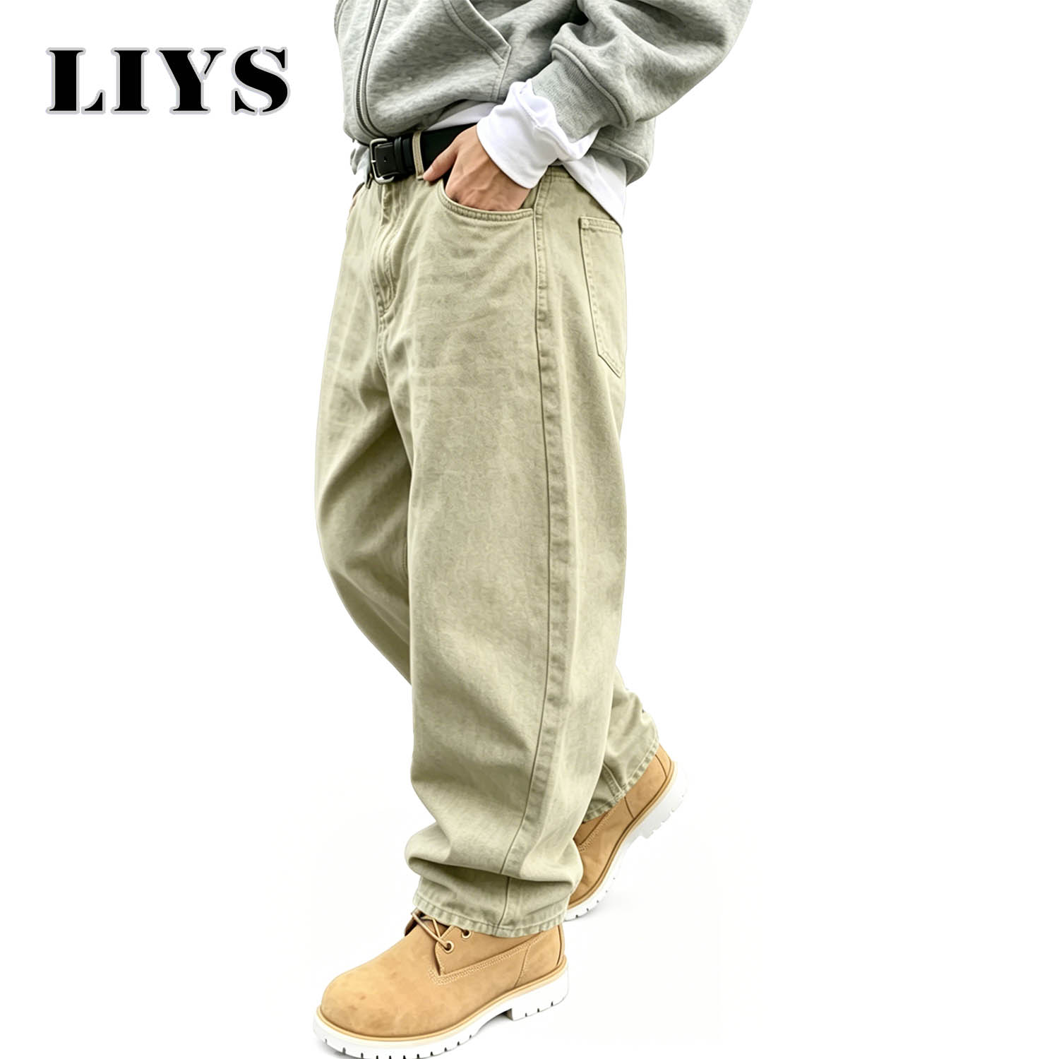 Jean ample et droit délavé pou - Men'S Fashion Khaki Pants avis et prix