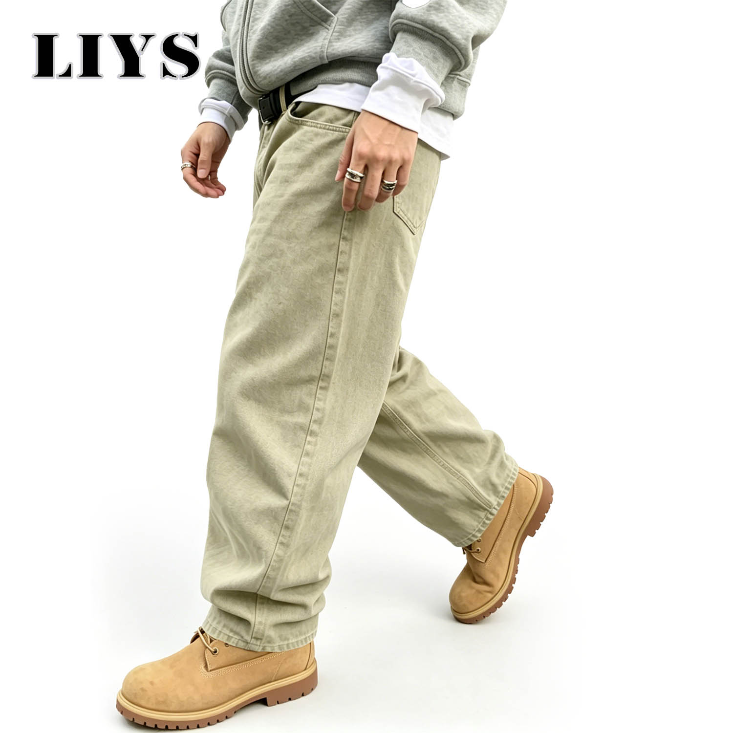 Jean ample et droit délavé pou - Men'S Fashion Khaki Pants avis et prix